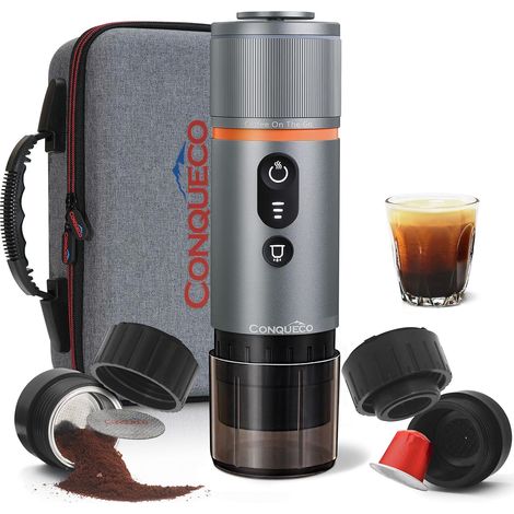 Machine à expresso portable Machine à café électrique : petite machine à expresso de voyage 12 V pour voiture – Auto-chauffante,compatible avec les capsules et le café moulu (1/5)