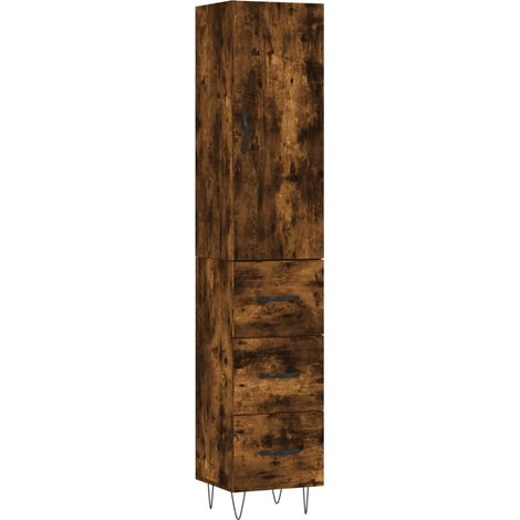 Buffet bahut commode armoire meuble de rangement organisateur cuisine salle de séjour salon haut 34,5 x 34 x 180 cm bois d'ingénierie marron