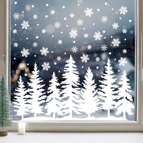 pegatinas de árbol de Navidad para ventanas, 89 pegatinas electrostáticas blancas reutilizables, decoración navideña para ventanas, puertas, cristales o espejos, decoración de interiores de invierno y (1/5)
