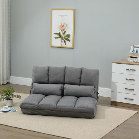 Chauffeuse pliable convertible, dossier réglable, 2 coussins polyester aspect suédé, pour salon, chambre et bureau gris