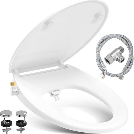 Abattant wc japonais,Abattant WC Forme O avec frein de chute, non électrique avec double buses rétractables autonettoyantes,Kit Abattant japonais, Lunette de Toilette Universelle, Blanc