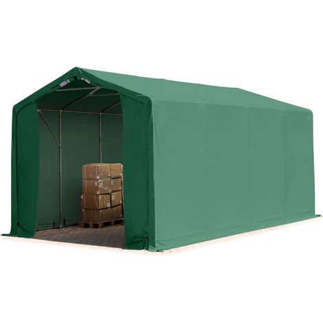 TOOLPORT Carpa almacén 4x8 m carpa industrial con 3m de altura lateral PVC 850 N 100% impermeable verde oscuro (1/5)