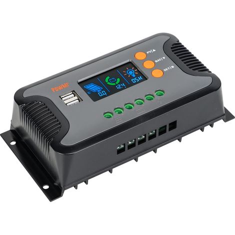 Controlador de carga solar, tecnología PWM, pantalla LCD, 30 A, 12 V, 24 V, 36 V, 48 V-b, integrado para sistemas fuera de red (SST-b). (1/2)