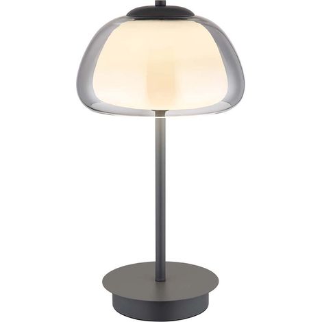 LED Tischleuchte Beistelllampe anthrazit Glas rauchfarben Fernbedienung H 46 cm