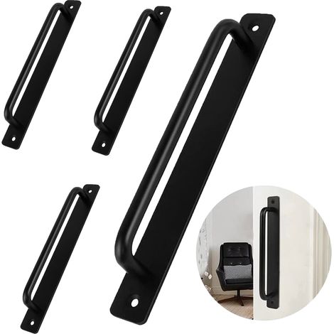 Poignée de Porte 4Pcs Poignée de Porte Noire en Alliage d'aluminium Poignée de Porte Coulissante Lourde pour Porte Intérieur Extérieur Porte de Grange Armoire Placard Chambre avec 8 Vis, Noir (1/5)