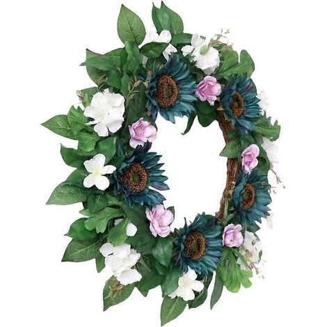 Couronne de fleurs artificielles, décoration printanière pour porte d'entrée de maison de ferme (1/5)