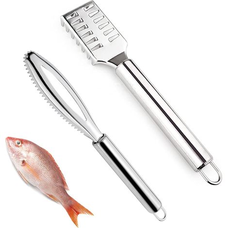Stainless Steel Fish Scale, 2 Piece Fish Scaler Professional Fish Scraper Sawtooth Design for Faster and Easier Fish Scale Peeling (1/5)