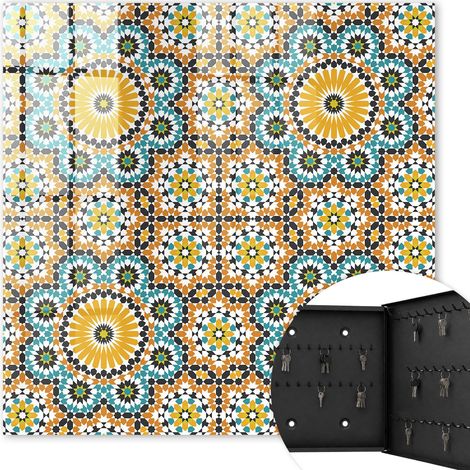 Armoire à clés - (30 cm x 30 cm) - Boîte à clés murale - Coffret de rangement pour clés - Couleur noire - Ouverture vers la droite - Pour maison et bureau - Mosaïque géométrique