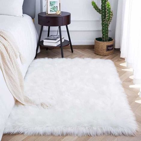 Tapis - Imitation Peau de Mouton - 60x90cm - Blanc - Shaggy - Intérieur (1/3)