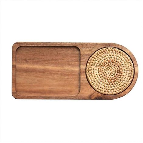 Soucoupe à café, assiette en bois, plateau de petit-déjeuner, service à café, service à thé, décoration couleur bois (1/5)