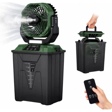Ventilateur brumisateur rechargeable 20 000 mAh – Réservoir 7L – 3 buses – Télécommande – Rotation 360° – 4 vitesses – Pour camping et terrasse
