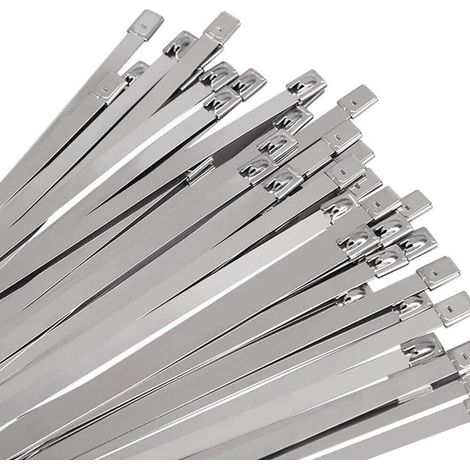 Collier de Serrage Inox 50 Pièces 500×10mm, Attache Câblées Inox, Serre Cable Acier, Collier de Serrage Métallique pour Enroulement D'échappement, Câbles Groupés, Entretenir les Clôtures (1/5)