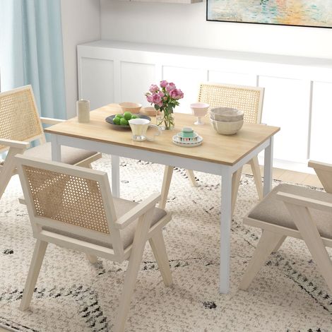 Table à manger 4 personnes avec patins antidérapants, en bois de pin massif, dimensions 120x75x75 cm, design robuste pour salle à manger. (1/5)
