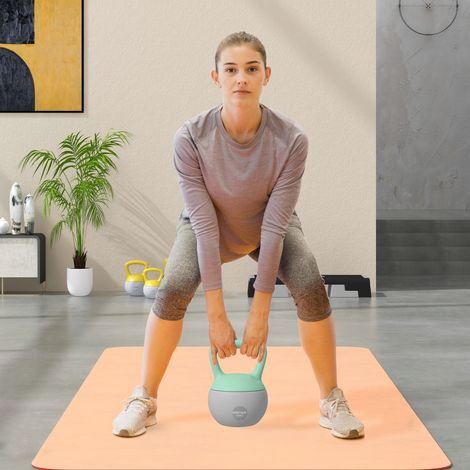 Kettlebell de rempli 10 kg 21x21x30cm vert gris de sable métallique Poignée antidérapante pour l’entraînement à domicile et