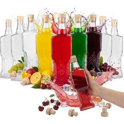 Set di 10 bottiglie da 500 ml in vetro decorativo ucraino per liquori, distillati, vino e succhi di frutta. (1/5)