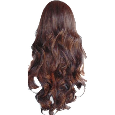 Wig Sintetica - Ondulada - 70 Cm - Marrón - Frontal de Encaje - Ajustable - Para Mujer (1/5)