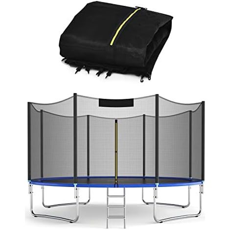 Filet de Sécurité Intérieur/Extérieur pour Trampoline, Trampoline 6/8 Poteaux, Résistant aux UV, Double Fermeture Éclair, Noir Filet Extérieur 366 cm, 8 poteaux