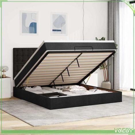 Cadre de lit ottoman avec matelas - Modèle 3313343 - 180x200 cm - Tissu noir - Rangement hydraulique (1/5)