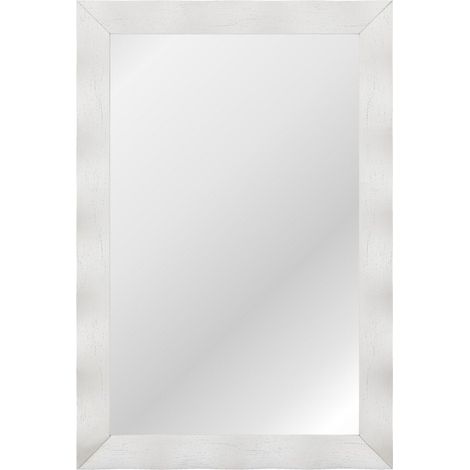 Espejo de pared estilo granja con marco de madera de caucho espejo de bano rustico color blanco