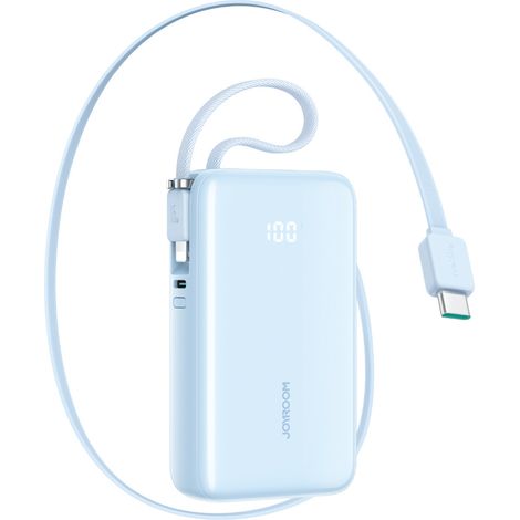 Batería externa de 10000 mAh y 35 W con cable USB-C retráctil y cordón Lightning - Azul