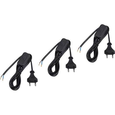 Câble d'alimentation Euro avec Interrupteur - 2 m - Noir - 3 pièces dans Un kit Pratique - Câble en Plastique H03VVH2-F2X0,75-2 Fils - IP20 - Câble de raccordement avec fiche européenne (1/2)