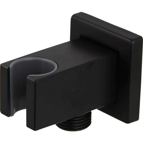 Barra de ducha de mano de latón macizo con salida de agua, codo de suministro de ducha de mano de pared NPT de 1/2", color negro