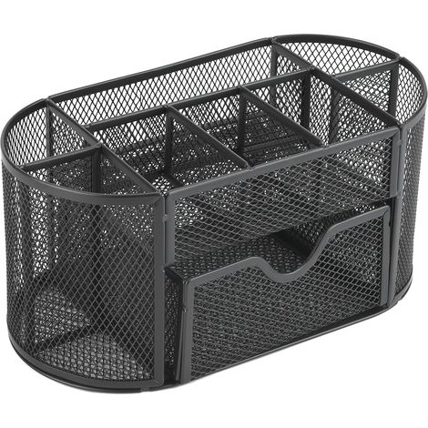 Organisateur de bureau multifonctionnel en métal tressé ovale pour stylos (noir) (1/5)