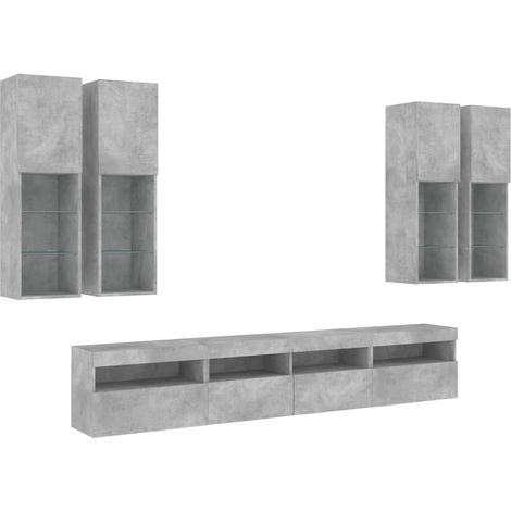 Conjunto de muebles mueble aparador TV televisión salón dormitorio salón pared x 7 piezas y luces LED gris 020025368