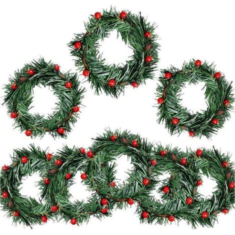 Weihnachtskranz mit Beeren, Kerzenring, kleinen künstlichen roten Beeren und Tannennadeln, Girlande für Weihnachtsdekoration (1/4)