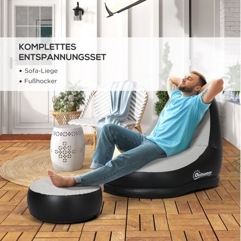 Canapé gonflable avec pouf et porte-gobelet, gris clair, 125 x 100 x 87 cm (1/5)