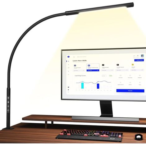 Bardusch - Lampe de Bureau LED, Lampe d'Architecte Protection des Yeux, Atténuation et Température de Couleur Réglable, avec Fonction Mémoire et Minuterie, 12W (1/5)