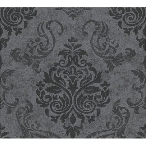 Baroque wallcovering wall Profhome 953723 non-woven wallpaper slightly textured baroque style shimmering anthracite graphite black grey 5.33 m2 (57 ft2) (1/5)