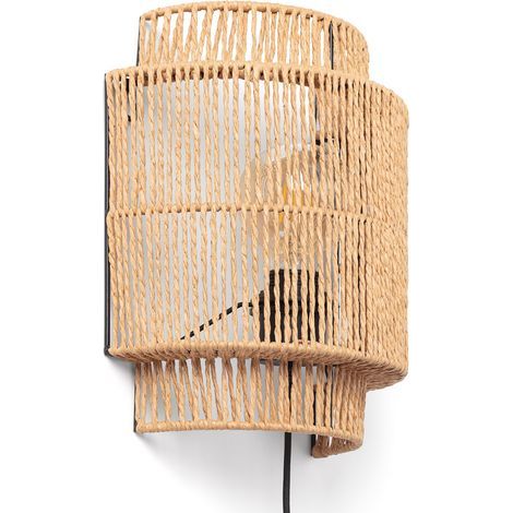 Applique murale en rotin Kirito – Style naturel méditerranéen – Éclairage doux avec ampoule E27 – Pour salon et entrée (1/5)