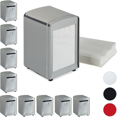 Set of 10 Relaxdays Napkin Dispensers Retro, Small Paper Serviettes, For Cafe, Bistro etc, HWD: 15x9.5x11, Silver (1/5)
