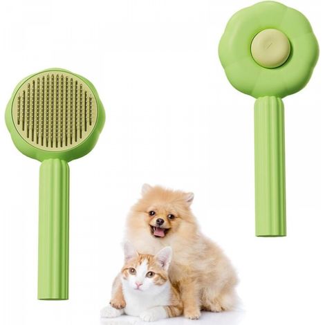 Brosse de nettoyage pour poils d'animaux, avec bouton d'épilation, brosse de massage autonettoyante pour chats et chiens (1/5)