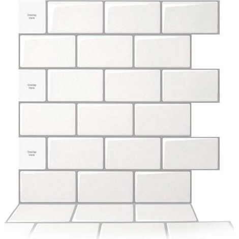 10 pièces Credence Adhesive pour Cuisine,Carrelage Adhesif Mural Cuisine Salle de Bain,Autocollant Cuisine, Blanc avec joint Gris,30,5 x 30,5 cm