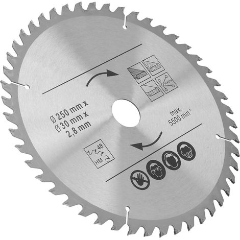 Lame de scie circulaire 250 mm carbure de tungstène pour coupe bois 5500 tr/min 250 x 48 dents x 30 mm (1/5)