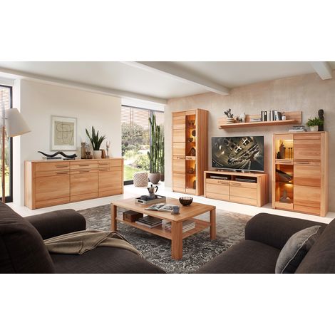 Wohnzimmer Set mit Beleuchtung inkl. Sideboard, Front Kernbuche massiv NEWTON-36 (1/5)