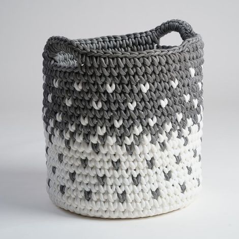 Gran cesta de cuerda gris y blanco M Elly