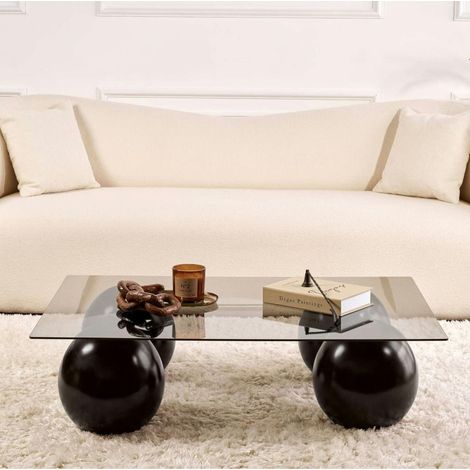 Table basse verre gris rectangulaire - 4 pieds noirs KOCHI (1/5)