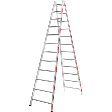 Hymer Sprossenstehleiter, Aluminium, beidseitig begehbar, 2 x 12 Sprossen, Gesamtbreite 715 mm (1/5)