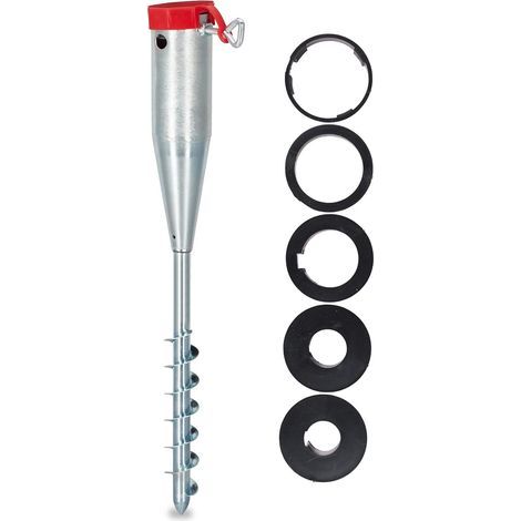 Pied, Porte-Parasol, Support, Douille de Sol à Visser, adaptateurs 25-55 mm, Acier galvanisé, argenté (1/5)