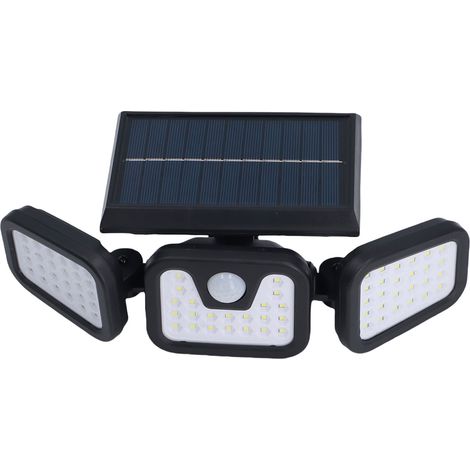 Lampadaire solaire LED extérieur 74 LED 3 têtes détection mouvement IP65 sans fil jardin cour (1/5)