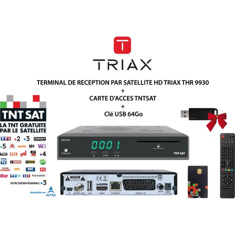 Pack Récepteur Décodeur Terminal de Réception Satellite HD TRIAX THR 9930 + Carte d’Accès TNTSAT + Clé USB 64Go (1/3)