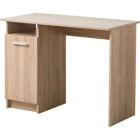 Scrivania Tiriolo, 2 Ripiani, 3 Vani, Un'anta, 100x50x74.5h cm Marrone Rovere
