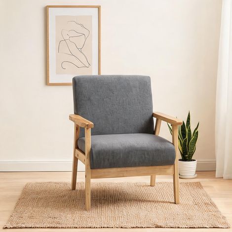 Fauteuil coloris gris en lin 64 x 70 x 72 cm (1/5)