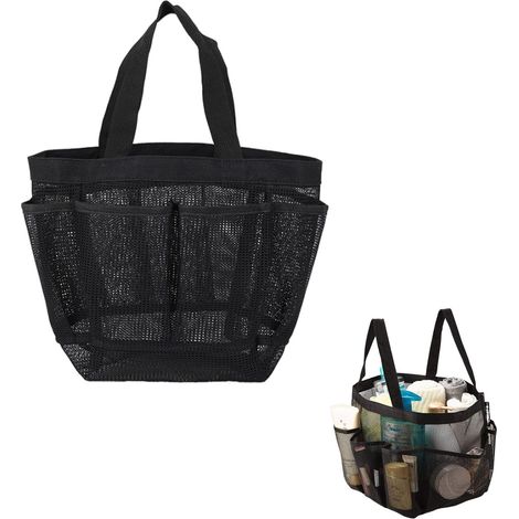 Bolsa de ducha plegable portátil con asa, bolsa de ducha de viaje, malla con 7 compartimentos para acampar, almacenamiento en casa para artículos de tocador y ropa.