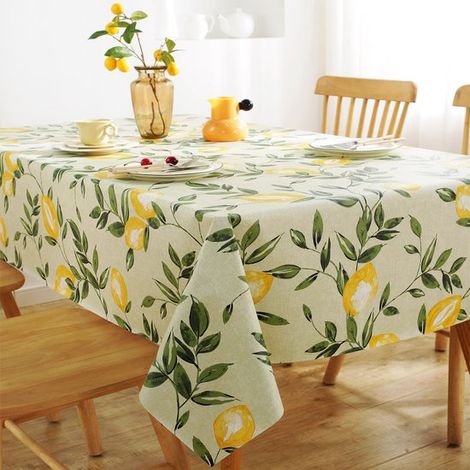 Tovaglia rettangolare giallo limone in PVC lavabile, impermeabile e resistente all'olio, ideale per l'estate, la cucina, feste, picnic e patio. Dimensioni: 140 x 18 cm. (1/5)