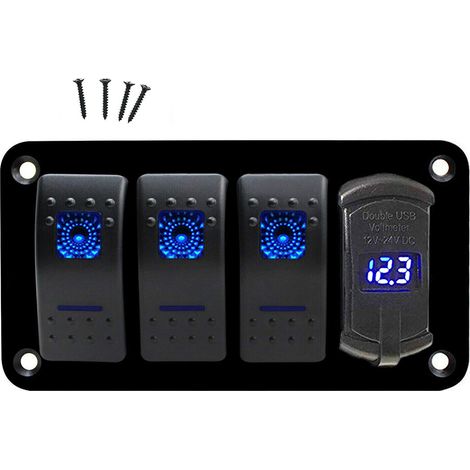 Bedienfeld mit 4 Kippschaltern, wasserdicht 12V/24V, dualer USB-Ladeanschluss, digitales Voltmeter-Display, Hintergrundbeleuchtung (blau) (1/5)