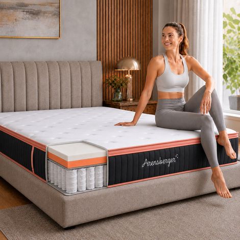 Arensberger Kupfermatratze mit Federkern & Kupferschaum + integrierter Topper  180x200 cm Höhe 25cm  Härtegrad H3/ H4  Taschenfederkern Matratze  Rollmatratze  ergonomisch